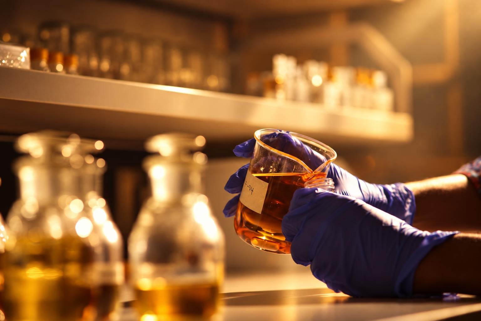 Perfumer evaluating a formulation in the laboratory