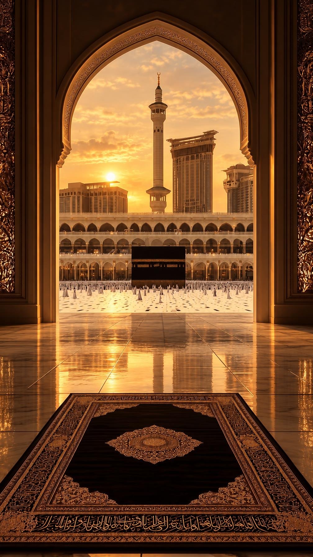 Grand mosque arches at dusk